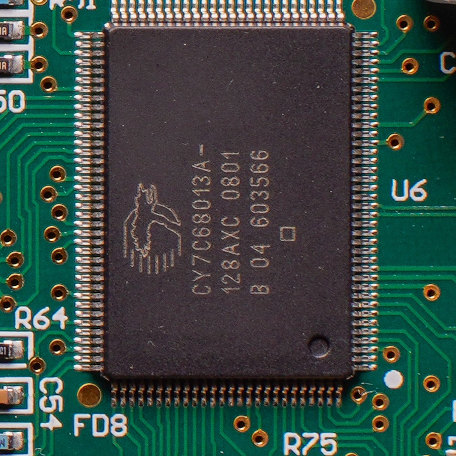 The Cypress CY7C68013A at U6